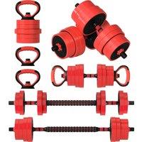 SPORTNOW 30kg Four-In-One Adjustable Weight Dumbbells Set, Barbell, Kettlebell, Push Up Stand - Red