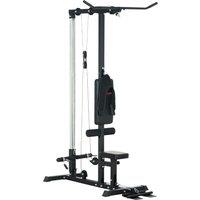 SPORTNOW Pull Up Station with Adjustable Seat, Power Tower for Chin up and Lat Pulldown Exercises, Multi-Function Fitness Equipment with Flip-Up Footplate, for Home Gym, Black