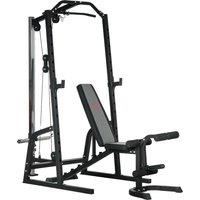 SPORTNOW Smith Machine & Cable Pulley System with Adjustable Weight Bench, Multifunction Home Gym Power Rack with Lat Pull Down System, Barbell Rack for Full Body Training, Black