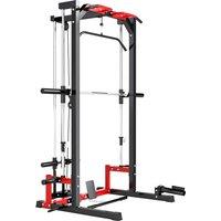 SPORTNOW Cable Crossover Machine, Multi-Function Power Rack with Pull Up Bar, Lat Pull Down System, Squat Rack, Barbell Bar