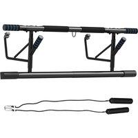SPORTNOW Pull-Up Bar Doorway, No Drilling Chin-Up Bar Push Up Stand with Resistance Bands and Padded Handles for Home Gym Exercise, Blue