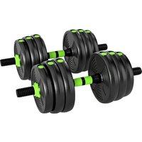 SPORTNOW 20 kg 3-in-1 Adjustable Dumbbell & Barbell Set with EZ Bar, Connecting Rod and Non-Slip Grip for Home Gym, Green