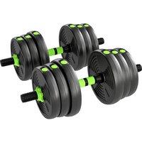 SPORTNOW 25 kg 3-in-1 Adjustable Dumbbell & Barbell Set with EZ Bar, Connecting Rod and Non-Slip Grip for Home Gym, Green