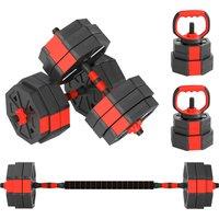 SPORTNOW 4-in-1 Adjustable Weight Dumbbells Set, Used as Kettlebell, Barbell, Dumbbell, Push-Up Stand, 30kg Free Weights Set for Men and Women Home Gym Training, Red