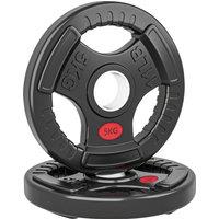 SPORTNOW Olympic Weight Plates, 2"/5cm Weight Disc Pair with Tri-Grips, 2 x 5kg Dumbbell Plates for Weightlifting and Strength Training Home Gym Fitness Workout, Black