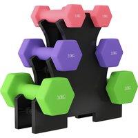 SPORTNOW Hex Dumbbells Set with Dumbbell Rack, Hand Weights for Strength Training Weight Lifting, 2 x 1kg, 2 x 2kg, 2 x 3kg