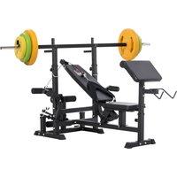 HOMCOM Weight Bench with Adjustable Barbell Rack, Leg Extension, Preacher Curl Pad and 20kg Barbell Set