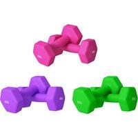 SPORTNOW Set of 6 Hex Dumbbells, Weights Pair with Non-Slip Grip, Training Equipment, 2 x 3kg, 2 x 4kg, 2 x 5kg, Pink, Purple, Green Aosom UK