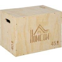 HOMCOM 3-in-1 Wooden Plyo Box, Plyometric Jump Box with Handle Openings for Home Gym, Workout Training, Natural