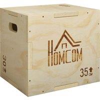 HOMCOM 3-in-1 Wooden Plyo Box, Plyometric Jump Box with Handle Openings for Home Gym, 12" x 14" x 16", Natural