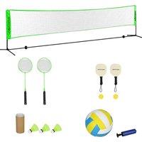 SPORTNOW Portable Badminton Set, Multi-Sports Badminton Net for Pickleball Volleyball with 3 Shuttlecocks, 4 Rackets, for Indoor Outdoor Aosom UK