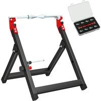 HOMCOM Foldable Motorcycle Wheel Balancer Truing Stand with Spoke Wrench, Steel Bike Tyre Rim Balancing Stand with Aluminium Shaft, Fits Wheels up to 23" in Diameter, 5" in Width, Black