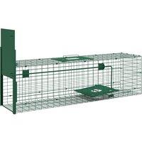 Outsunny Single Door Humane Rat Trap for Small Animals, Metal Outdoor and Indoor Squirrel Trap for Mice, Cats, Rabbits, 100 X 25 X 28cm, Dark Green