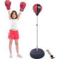 HOMCOM Kids Boxing Punch Bag Set, Freestanding with Gloves, Durable PU Material, Black/Red Aosom UK