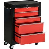 HOMCOM Tool Chest with 5 Drawers, Lockable Steel Storage Cabinet on Wheels with Handle, Red, for Garages & Workshops Aosom UK