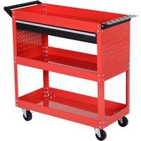 DURHAND 3-Tier Tool Trolley Cart Storage Shelf Roller Cabinet DIY Box Garage Workshop with Drawer Red Aosom UK