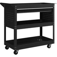 DURHAND 3-Tier Tool Trolley Cart Storage Shelf Roller Cabinet DIY Box Garage Workshop with Drawer Black