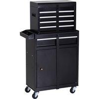 DURHAND Metal Tool Chest, 2 in 1 Cabinet with 5 Drawers, Pegboard & Wheels, Workshop Storage, Black Aosom UK