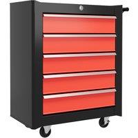 HOMCOM 5-Drawer Tool Chest with Wheels, Steel Lockable Tool Storage Cabinet with Handle, 2 Keys for Garage, Workshop, Red