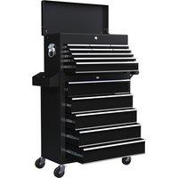 HOMCOM Rolling Tool Cabinet on Wheels w/ 14 Drawers, Pegboard & Side Rack, Lockable Top Tool Chest, Roller Cabinet Combo for Workshop, Home Aosom UK