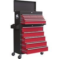 HOMCOM Rolling Tool Cabinet on Wheels w/ 14 Drawers, Pegboard & Side Rack, Lockable Top Tool Chest & Roller Cabinet Combo for Workshop Home Aosom UK