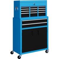 HOMCOM Portable Tool Storage Box with 6 Smooth-Glide Drawers and 1 Bottom Cabinet, Metal Tool Chest on Wheels, Blue Aosom UK
