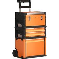 HOMCOM 3-in-1 Stackable Rolling Tool Box - Orange