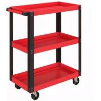 HOMCOM Tool Utility Cart Heavy Duty Tool Trolley Rolling with Brake Swivel Castors 3 Shelves Black Red