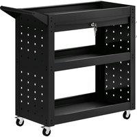 HOMCOM Tool Cart with Lockable Wheels, Rolling Workshop Cart with 3-Tier Trays, Drawer, Pegboards, Black