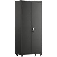 HOMCOM Metal Storage Cabinet, 180 cm Tall Lockable Steel Tool Cabinet with Removable Wheels and Adjustable Shelves, Black