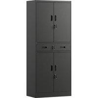 HOMCOM Metal Storage Cabinet, 180cm Tall Tool Cabinet with Locking Doors, Drawer and Adjustable Shelves, Black