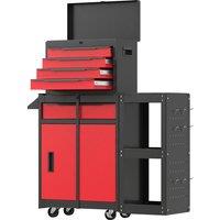 HOMCOM Tool Chest, Mobile Modular Tool Box with 5 Drawers, Side Rack, Pegboard, Lock, Tool Cabinet for Garage Workshop, Red