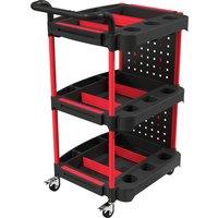 HOMCOM 3-Tier Rolling Tool Cart with Pegboard and Hooks, Storage Trolley Wheel Cart with Brakes, Black & Red