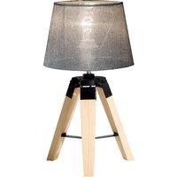 HOMCOM Tripod Table Lamp: Wooden Base, Grey Shade, E27 Bulb Compatible for Desk or End Table Aosom UK
