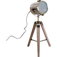 HOMCOM Bedside Light, Vintage Tripod Table Desk Lamp, Spotlight, Brass Antique Searchlight with Folded Wooden Base Aosom UK