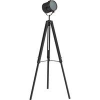HOMCOM Industrial Tripod Floor Lamp, Nautical Searchlight with Adjustable Height, Wood Legs, E14 Lamp Base for Living Room, Bedroom, Black
