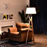 HOMCOM Tripod Floor Lamp Light E27 Base Bedroom Living Room Natural Wooden Fabric Shade Storage Shel
