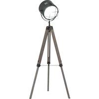 HOMCOM Tripod Floor Lamp: Industrial Vintage Spotlight with Wooden Legs for Living Room & Bedroom, E27 Base Aosom UK