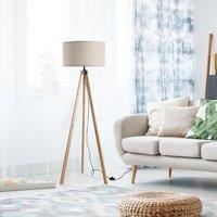 HOMCOM Floor Standing Lamp, Floor Lights with Cylinder Shaped Linen lampshade, Tripod-Style Wooden Base, Brown and Beige Aosom UK