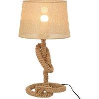 HOMCOM Nautical Style Rope-Base Table Lamp w/ Fabric Lampshade Metal Frame Power Switch Unique Lighting Furnishing Living Room Beige Aosom UK