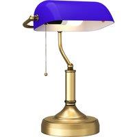 HOMCOM Banker's Desk Lamp with Antique Bronze Tone Base, Table Lamp with Blue Glass Shade for Home Office, Blue Aosom UK
