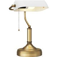 HOMCOM Banker's Desk Lamp with Antique Bronze Tone Base, Table Lamp with White Glass Shade for Home Office, White Aosom UK