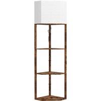 HOMCOM Corner Floor Lamp with Shelves, Modern Tall Standing Lamp with Chain Switch for Living Room, Bedroom, Bulb Not Included, Rustic Brown