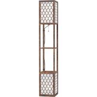 HOMCOM Floor Lamp with Shelves, Modern Tall Standing Lamp with Fabric Lampshades, Zipper Switch and Dual Light, Rustic Brown