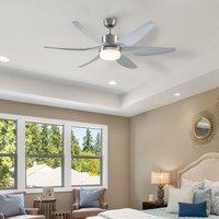 HOMCOM Reversible Ceiling Fan with Light, 6 Blades Indoor Modern Mount LED Lighting Fan with Remote Controller, for Bedroom, Silver Aosom UK