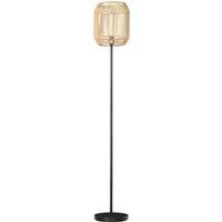 HOMCOM Farmhouse Standing Lamp, Floor Lamps with Hand Woven Rattan Lampshade for Living Room Aosom UK