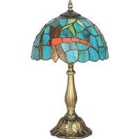HOMCOM Tiffany Stained Glass Table Lamp, Handmade Antique Bedside Lamp for Bedroom, Living Room, Nightstand, Green