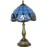 HOMCOM Tiffany Stained Glass Table Lamp, Handmade Antique Bedside Lamp for Bedroom, Living Room, Nightstand, Purple
