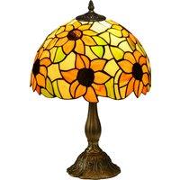 HOMCOM Stained Glass Bedroom Table Lamp, Handmade Antique Bedside Light for Bedroom, Living Room, Decorative Night Light, Orange Sunflower Aosom UK