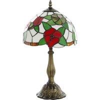 HOMCOM Tiffany Stained Glass Table Lamp, Handmade Antique Bedside Lamp for Bedroom, Living Room, Nightstand, Red Sunflower